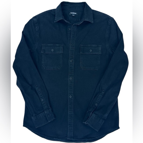 EXPRESS NWOT Men’s Black Cotton-Blend Button Down Shirt Size: S - Picture 4 of 9